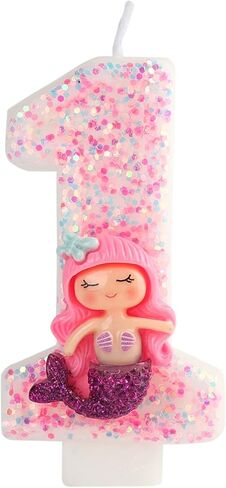 Pink 4 Candle, 4 Birthday Candle, Pink Glitter Mermaid Candle 4 for Cake, Cake Topper Decoration for Girls Women Mermaid Theme Birthday Party Anniversary Celebrations Supplies (4, Pink) in Saudi Arabia