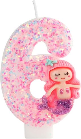 Pink 4 Candle, 4 Birthday Candle, Pink Glitter Mermaid Candle 4 for Cake, Cake Topper Decoration for Girls Women Mermaid Theme Birthday Party Anniversary Celebrations Supplies (4, Pink) in Saudi Arabia