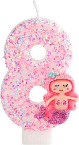 Pink 4 Candle, 4 Birthday Candle, Pink Glitter Mermaid Candle 4 for Cake, Cake Topper Decoration for Girls Women Mermaid Theme Birthday Party Anniversary Celebrations Supplies (4, Pink) in Saudi Arabia