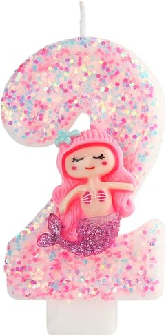 Pink 4 Candle, 4 Birthday Candle, Pink Glitter Mermaid Candle 4 for Cake, Cake Topper Decoration for Girls Women Mermaid Theme Birthday Party Anniversary Celebrations Supplies (4, Pink) in Saudi Arabia