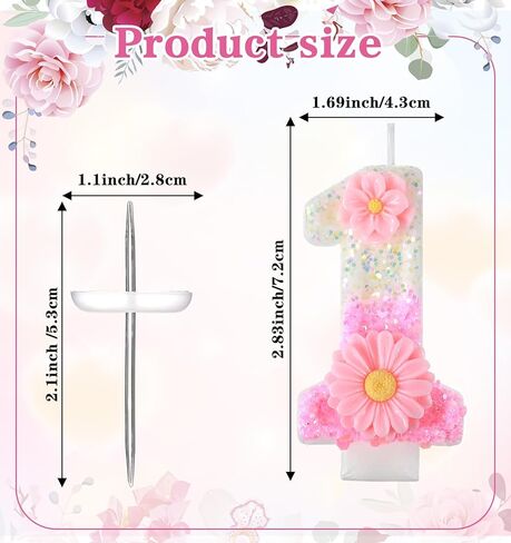 شمعة واحدة وردية، شمعة واحدة لعيد الميلاد الأول للفتيات، شموع لامعة لعيد الميلاد الأول مقاس 2.8 بوصة مع صينية للفتيات والأميرات وحفلات الحديقة (وردي) in Kuwait