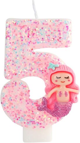 Pink 4 Candle, 4 Birthday Candle, Pink Glitter Mermaid Candle 4 for Cake, Cake Topper Decoration for Girls Women Mermaid Theme Birthday Party Anniversary Celebrations Supplies (4, Pink) in Saudi Arabia