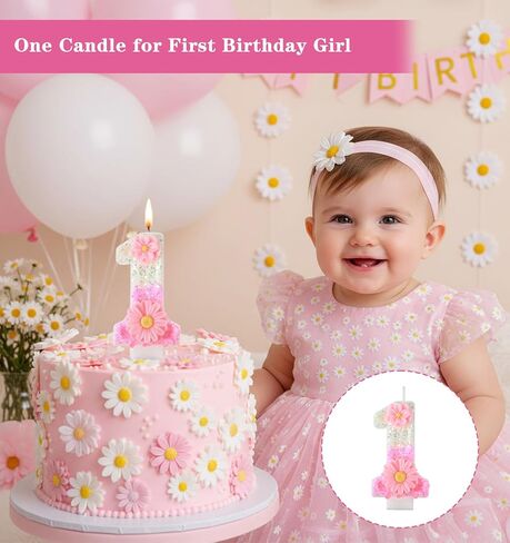 شمعة واحدة وردية، شمعة واحدة لعيد الميلاد الأول للفتيات، شموع لامعة لعيد الميلاد الأول مقاس 2.8 بوصة مع صينية للفتيات والأميرات وحفلات الحديقة (وردي) in Kuwait