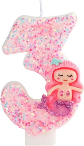 Pink 4 Candle, 4 Birthday Candle, Pink Glitter Mermaid Candle 4 for Cake, Cake Topper Decoration for Girls Women Mermaid Theme Birthday Party Anniversary Celebrations Supplies (4, Pink) in Saudi Arabia