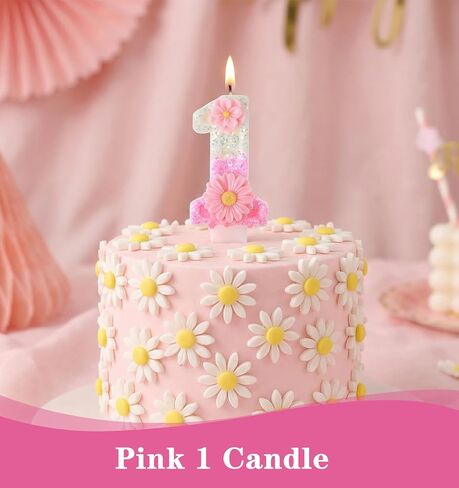 شمعة واحدة وردية، شمعة واحدة لعيد الميلاد الأول للفتيات، شموع لامعة لعيد الميلاد الأول مقاس 2.8 بوصة مع صينية للفتيات والأميرات وحفلات الحديقة (وردي) in Kuwait