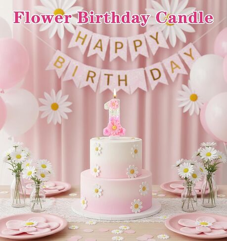 شمعة واحدة وردية، شمعة واحدة لعيد الميلاد الأول للفتيات، شموع لامعة لعيد الميلاد الأول مقاس 2.8 بوصة مع صينية للفتيات والأميرات وحفلات الحديقة (وردي) in Kuwait