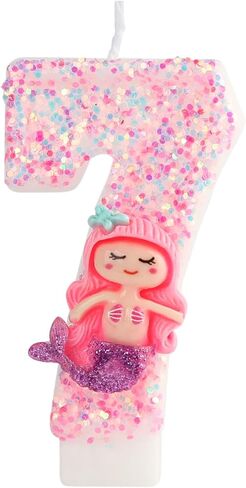 Pink 4 Candle, 4 Birthday Candle, Pink Glitter Mermaid Candle 4 for Cake, Cake Topper Decoration for Girls Women Mermaid Theme Birthday Party Anniversary Celebrations Supplies (4, Pink) in Saudi Arabia