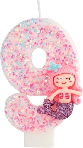 Pink 4 Candle, 4 Birthday Candle, Pink Glitter Mermaid Candle 4 for Cake, Cake Topper Decoration for Girls Women Mermaid Theme Birthday Party Anniversary Celebrations Supplies (4, Pink) in Saudi Arabia