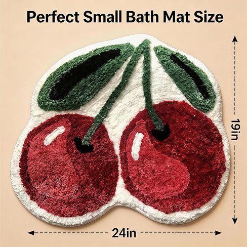 Cute Cherry Bath Mat, Non-Slip Absorbent Bath Mat Rug, Funny Cherry Bathroom Decor, Soft Flocked Bathroom Mat with Rubber Backing, 50x60cm in Kuwait