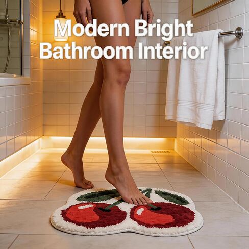 Cute Cherry Bath Mat, Non-Slip Absorbent Bath Mat Rug, Funny Cherry Bathroom Decor, Soft Flocked Bathroom Mat with Rubber Backing, 50x60cm in Kuwait
