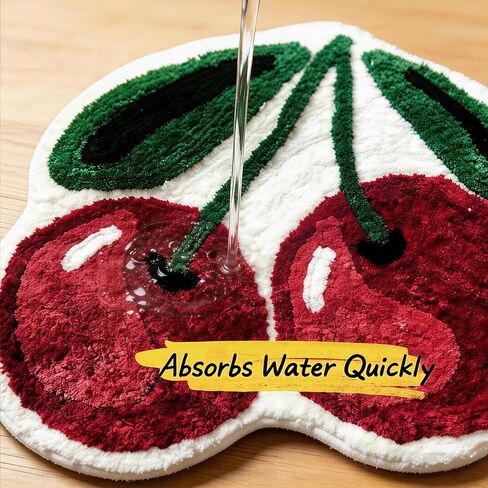 Cute Cherry Bath Mat, Non-Slip Absorbent Bath Mat Rug, Funny Cherry Bathroom Decor, Soft Flocked Bathroom Mat with Rubber Backing, 50x60cm in Kuwait