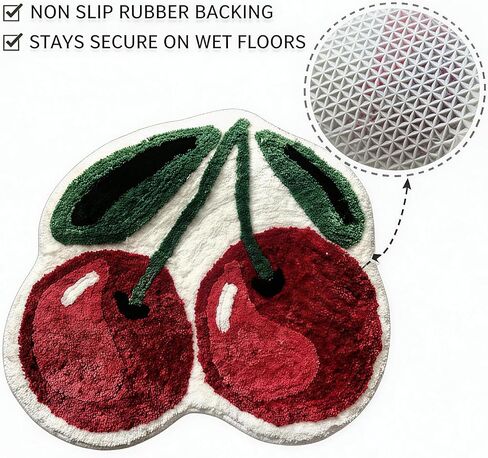 Cute Cherry Bath Mat, Non-Slip Absorbent Bath Mat Rug, Funny Cherry Bathroom Decor, Soft Flocked Bathroom Mat with Rubber Backing, 50x60cm in Kuwait
