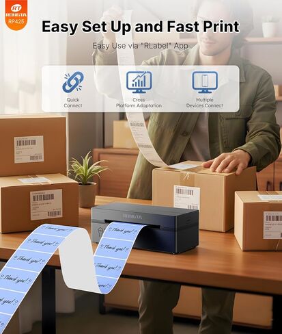 Rongta RP425 Label Printer and 500pcs Thermal Labels in Kuwait