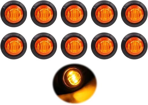 Round LED Marker Lights, 10Pcs 3/4" 3LED Trailer Side Marker Clearance Lights Front Rear Top Marker Indicators Tail Light for Truck Trailer Pickup Lorry 24V (Yellow) in Saudi Arabia