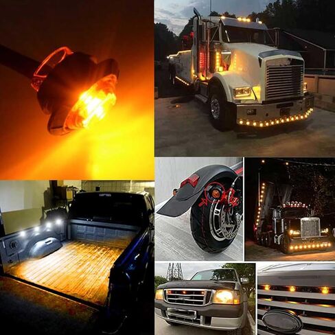 Round LED Marker Lights, 10Pcs 3/4" 3LED Trailer Side Marker Clearance Lights Front Rear Top Marker Indicators Tail Light for Truck Trailer Pickup Lorry 24V (Yellow) in Saudi Arabia