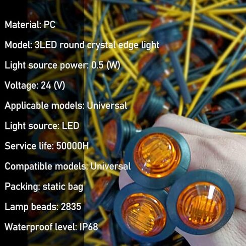Round LED Marker Lights, 10Pcs 3/4" 3LED Trailer Side Marker Clearance Lights Front Rear Top Marker Indicators Tail Light for Truck Trailer Pickup Lorry 24V (Yellow) in Saudi Arabia
