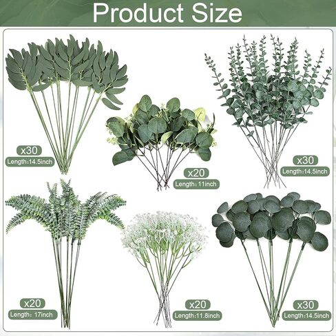 150 قطعة من سيقان الأوكالبتوس المختلطة الاصطناعية وأوراق السائبة، 6 أنواع من سيقان الأوكالبتوس الخضراء الصناعية المجففة DIY لحفلات الزفاف وخطوبة استحمام الطفل وباقات مزهرية للمنزل والمكتب in Kuwait