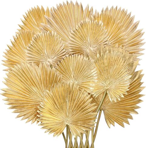 12 Pcs PU Foam Artificial Gold Palm Leaves Faux Palm Tropical Leaves Mixed Sizes Fake Tropical Golden Fronds for DIY Wedding Bouquets Centerpiece Arrangement Anniversary Party Home Decoration in Saudi Arabia