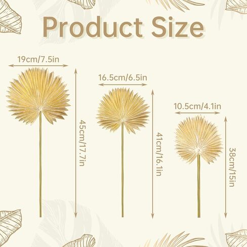 12 Pcs PU Foam Artificial Gold Palm Leaves Faux Palm Tropical Leaves Mixed Sizes Fake Tropical Golden Fronds for DIY Wedding Bouquets Centerpiece Arrangement Anniversary Party Home Decoration in Saudi Arabia