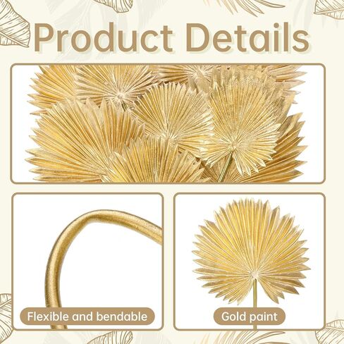12 Pcs PU Foam Artificial Gold Palm Leaves Faux Palm Tropical Leaves Mixed Sizes Fake Tropical Golden Fronds for DIY Wedding Bouquets Centerpiece Arrangement Anniversary Party Home Decoration in Saudi Arabia