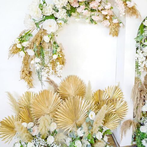 12 Pcs PU Foam Artificial Gold Palm Leaves Faux Palm Tropical Leaves Mixed Sizes Fake Tropical Golden Fronds for DIY Wedding Bouquets Centerpiece Arrangement Anniversary Party Home Decoration in Saudi Arabia