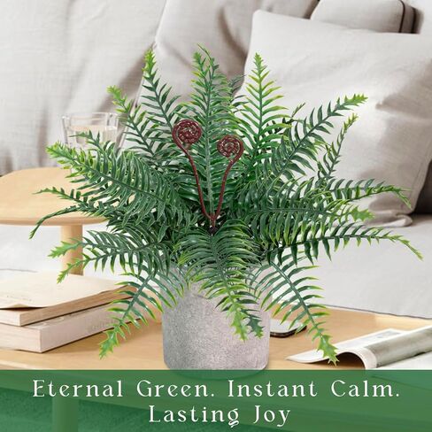 نباتات السرخس بوسطن الاصطناعية بوعاء 15 بوصة نباتات شجيرات خضراء وهمية في وعاء للمنزل والمكتب وغرفة المعيشة ورف المكتب والديكور الخارجي in Kuwait