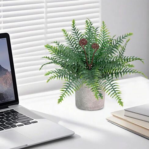 نباتات السرخس بوسطن الاصطناعية بوعاء 15 بوصة نباتات شجيرات خضراء وهمية في وعاء للمنزل والمكتب وغرفة المعيشة ورف المكتب والديكور الخارجي in Kuwait