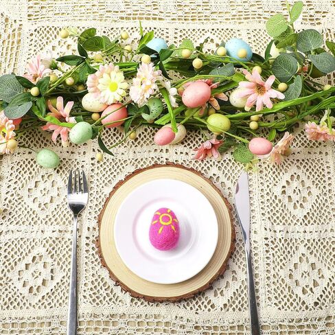 2Pc 6FT Easter Garland Artificial Spring Egg Garland Pastel Easter Mixed Berry Flower Eucalyptus Hanging Vine String for Rustic Mantle Porch Home Table Wall Window Decoration Tree Wreath Making in Saudi Arabia