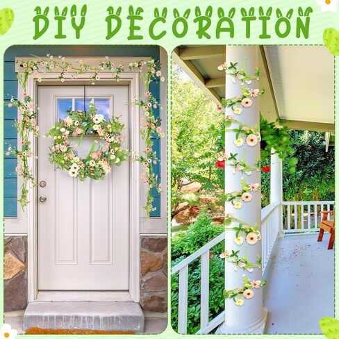 2Pc 6FT Easter Garland Artificial Spring Egg Garland Pastel Easter Mixed Berry Flower Eucalyptus Hanging Vine String for Rustic Mantle Porch Home Table Wall Window Decoration Tree Wreath Making in Saudi Arabia