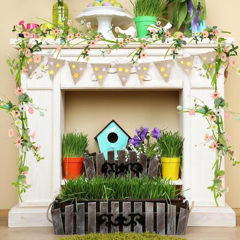 2Pc 6FT Easter Garland Artificial Spring Egg Garland Pastel Easter Mixed Berry Flower Eucalyptus Hanging Vine String for Rustic Mantle Porch Home Table Wall Window Decoration Tree Wreath Making in Saudi Arabia