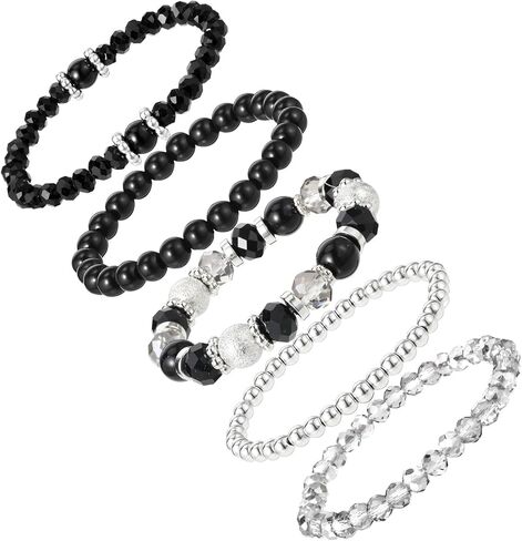 Sibba 5 Pcs Beaded Stretch Bracelets Stackable Stylish Crystal Boho Beaded Bracelet for Women Stretch Layering Stone Bracelets Trendy Costume Jewelry Gift Multilayered Disco Ball Faceted Bracelet in Saudi Arabia