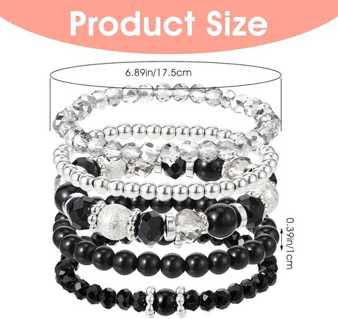 Sibba 5 Pcs Beaded Stretch Bracelets Stackable Stylish Crystal Boho Beaded Bracelet for Women Stretch Layering Stone Bracelets Trendy Costume Jewelry Gift Multilayered Disco Ball Faceted Bracelet in Saudi Arabia