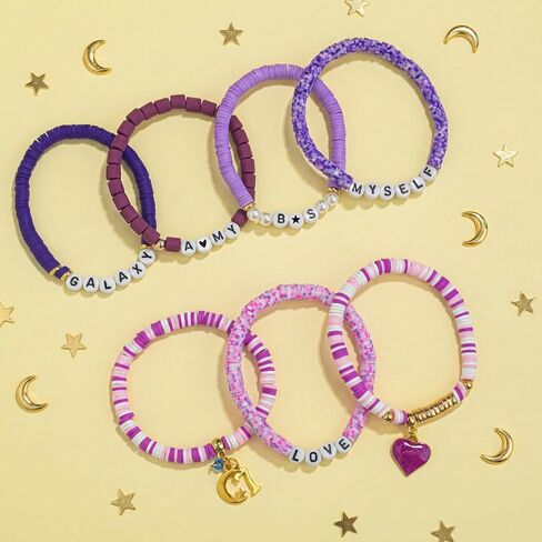 Purple Beaded Stretch Bracelet Set, Pastel Color Heart Bracelets, Cute Stackable Jewelry.Gifts for Family Friends in Saudi Arabia