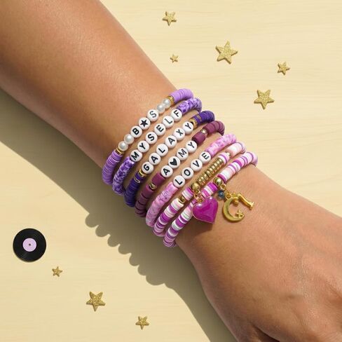 Purple Beaded Stretch Bracelet Set, Pastel Color Heart Bracelets, Cute Stackable Jewelry.Gifts for Family Friends in Saudi Arabia