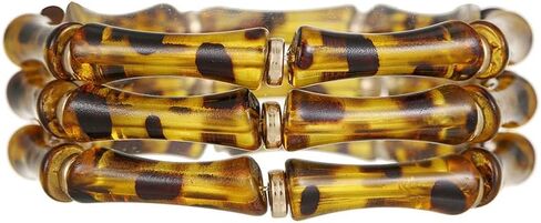 3Pcs Bamboo Leopard Bangle Braclets Set Fashion Layered Elastic Animal Print Acrylic Bracelet for Women Vintage Stretch Cuff Bamboo Bracelet Couple Accessories Creative Accessories Jewelry Gift in Saudi Arabia