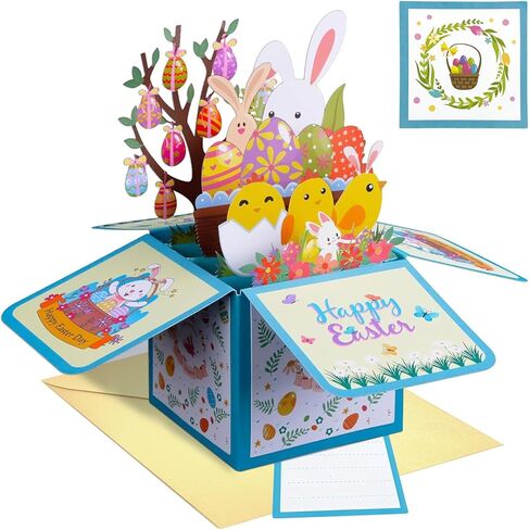 Happy Easter Pop Up Cards for Kids 3D Pop Up Easter Cards with Envelopes Bunny Eggs Easter Popup Greeting Cards 3D Spring Festival Card for Kids Paper Easter Holiday Cards Gifts for Boy Girl in Saudi Arabia