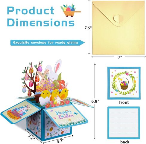 Happy Easter Pop Up Cards for Kids 3D Pop Up Easter Cards with Envelopes Bunny Eggs Easter Popup Greeting Cards 3D Spring Festival Card for Kids Paper Easter Holiday Cards Gifts for Boy Girl in Saudi Arabia