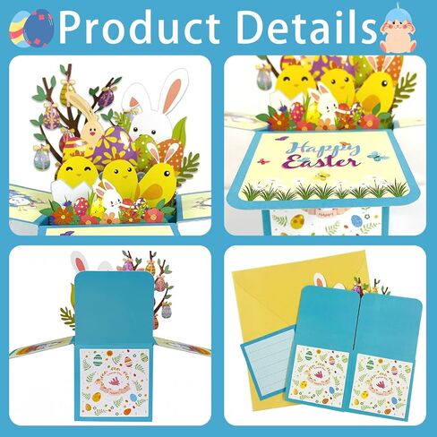 Happy Easter Pop Up Cards for Kids 3D Pop Up Easter Cards with Envelopes Bunny Eggs Easter Popup Greeting Cards 3D Spring Festival Card for Kids Paper Easter Holiday Cards Gifts for Boy Girl in Saudi Arabia