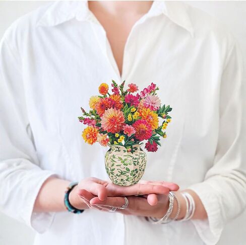 Freshcut Paper Mini Dahlia Sunrise Pop Up Cards, 6 Inch Mini Sized Forever Flower Bouquet 3D Popup Greeting Card, Birthday Cards, Valentine's Day Card, Blank Notecard & Envelope in Kuwait