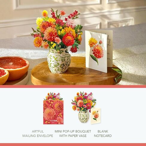 Freshcut Paper Mini Dahlia Sunrise Pop Up Cards, 6 Inch Mini Sized Forever Flower Bouquet 3D Popup Greeting Card, Birthday Cards, Valentine's Day Card, Blank Notecard & Envelope in Kuwait
