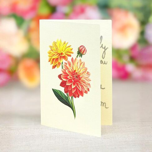 Freshcut Paper Mini Dahlia Sunrise Pop Up Cards, 6 Inch Mini Sized Forever Flower Bouquet 3D Popup Greeting Card, Birthday Cards, Valentine's Day Card, Blank Notecard & Envelope in Kuwait