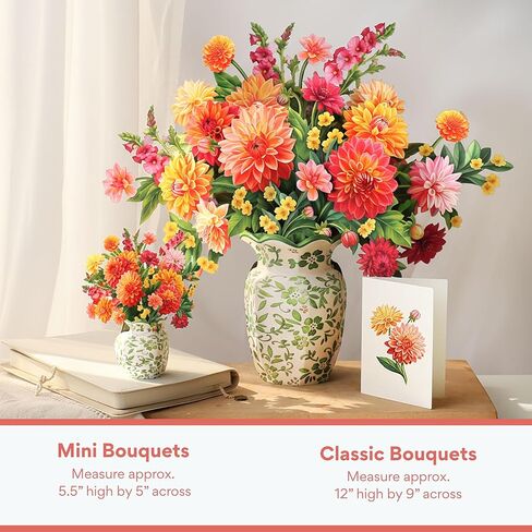 Freshcut Paper Mini Dahlia Sunrise Pop Up Cards, 6 Inch Mini Sized Forever Flower Bouquet 3D Popup Greeting Card, Birthday Cards, Valentine's Day Card, Blank Notecard & Envelope in Kuwait