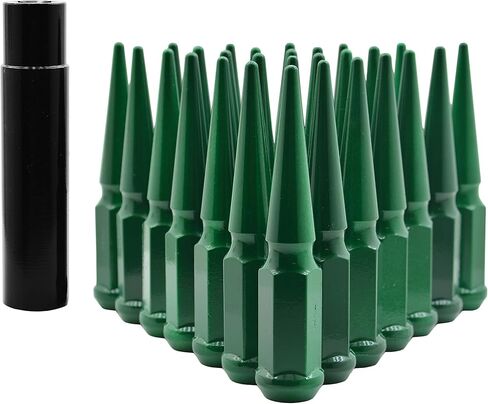 Venum wheel accessories 32 Pc Gloss Forest Green Spike Lug Nuts Powder Coated | Steel | 4.5" Tall | M14x1.5 Thread Pitch + 1 Key Works with Ford F-250 F-350 Aftermarket Wheels in Saudi Arabia
