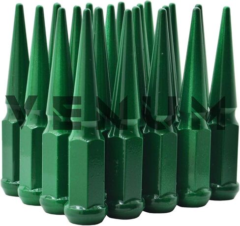 Venum wheel accessories 32 Pc Gloss Forest Green Spike Lug Nuts Powder Coated | Steel | 4.5" Tall | M14x1.5 Thread Pitch + 1 Key Works with Ford F-250 F-350 Aftermarket Wheels in Saudi Arabia