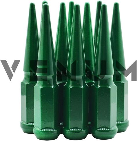 Venum wheel accessories 32 Pc Gloss Forest Green Spike Lug Nuts Powder Coated | Steel | 4.5" Tall | M14x1.5 Thread Pitch + 1 Key Works with Ford F-250 F-350 Aftermarket Wheels in Saudi Arabia