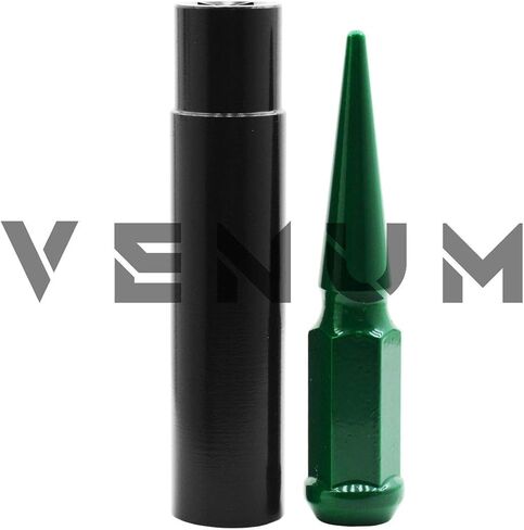 Venum wheel accessories 32 Pc Gloss Forest Green Spike Lug Nuts Powder Coated | Steel | 4.5" Tall | M14x1.5 Thread Pitch + 1 Key Works with Ford F-250 F-350 Aftermarket Wheels in Saudi Arabia