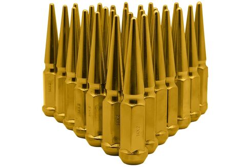 20 Pc Candy Gold Spike Lug Nuts Powder Coated | Steel | 4.5" Tall | M14x1.5 Thread Pitch + More 1 Key Compatible with Chevrolet C-1500 (5 Lug) in Saudi Arabia