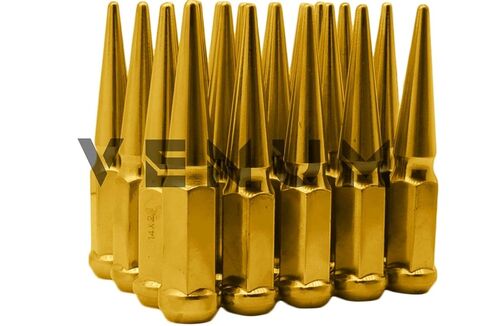 20 Pc Candy Gold Spike Lug Nuts Powder Coated | Steel | 4.5" Tall | M14x1.5 Thread Pitch + More 1 Key Compatible with Chevrolet C-1500 (5 Lug) in Saudi Arabia