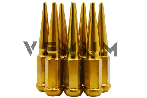 20 Pc Candy Gold Spike Lug Nuts Powder Coated | Steel | 4.5" Tall | M14x1.5 Thread Pitch + More 1 Key Compatible with Chevrolet C-1500 (5 Lug) in Saudi Arabia