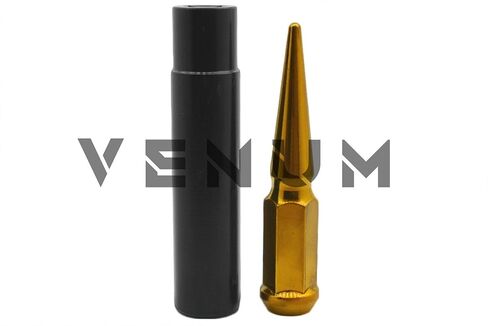 20 Pc Candy Gold Spike Lug Nuts Powder Coated | Steel | 4.5" Tall | M14x1.5 Thread Pitch + More 1 Key Compatible with Chevrolet C-1500 (5 Lug) in Saudi Arabia